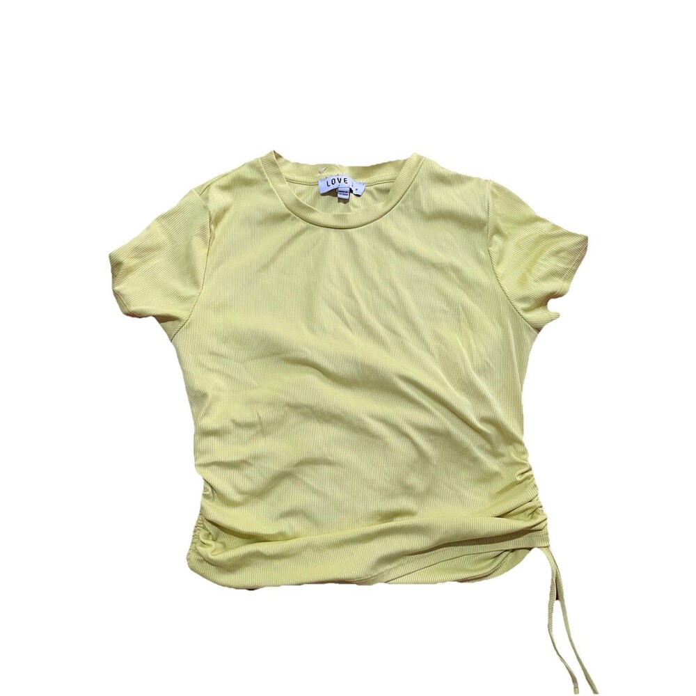 Love J Lime Yellow Ribbed Ruched Drawstring Tee